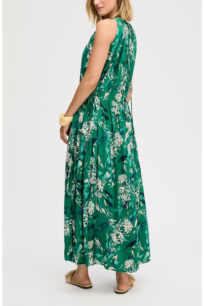 Print Side Tie Sleeveless Maxi Dress, Alternate, color, DARK SPRING GREEN