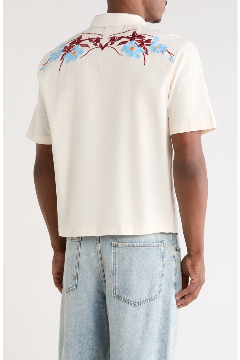 Jasmine Floral Embroidered Cotton & Linen Camp Shirt, Alternate, color, CREAM