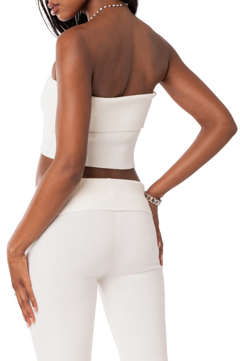 Desiree Foldover Strapless Rib Knit Crop Top, Alternate, color, WHITE