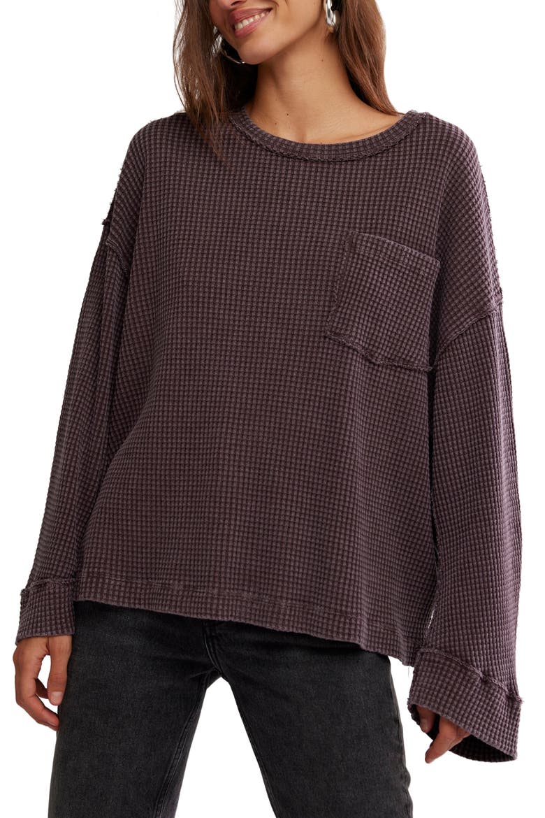 Cotton Thermal Knit Top, Main, color, DARK PURPLE