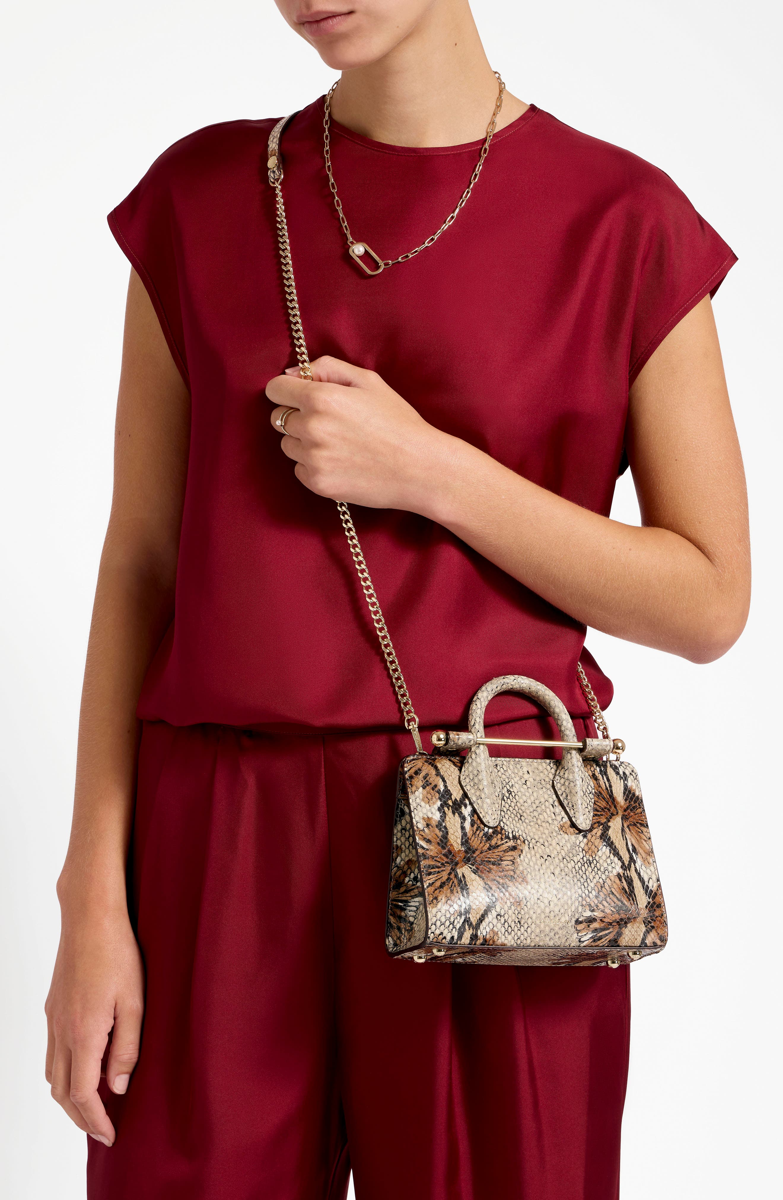 Strathberry Nano Snakeskin Embossed Goatskin Leather Tote, Alternate, color, 