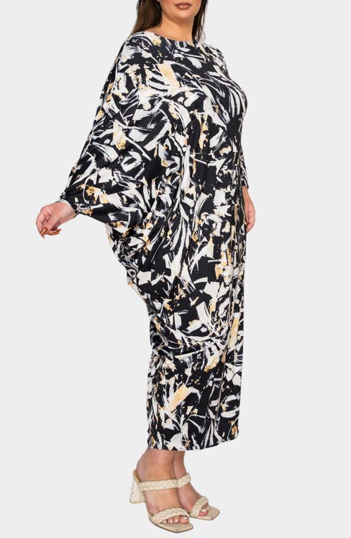 L I V D Asher Asymmetrical Long Sleeve Stretch Maxi Dress In Black Taupe