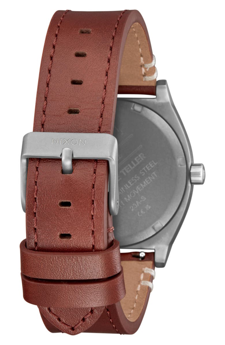 Nixon Time Teller Leather Strap Watch, 37mm, Alternate, color, Gunmetal / Basalt / Sienna