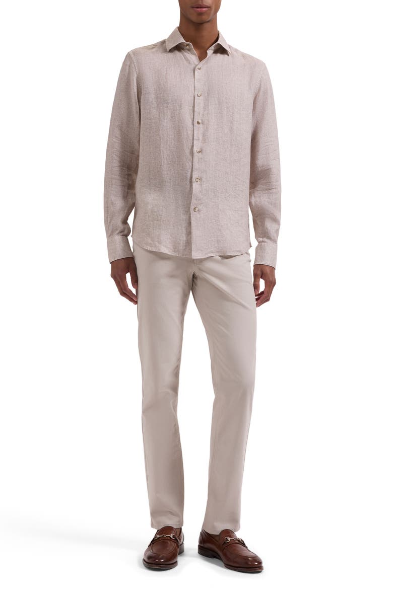 Bugatchi Axel Shaped Fit Linen Button-Up Shirt, Alternate, color, Camel