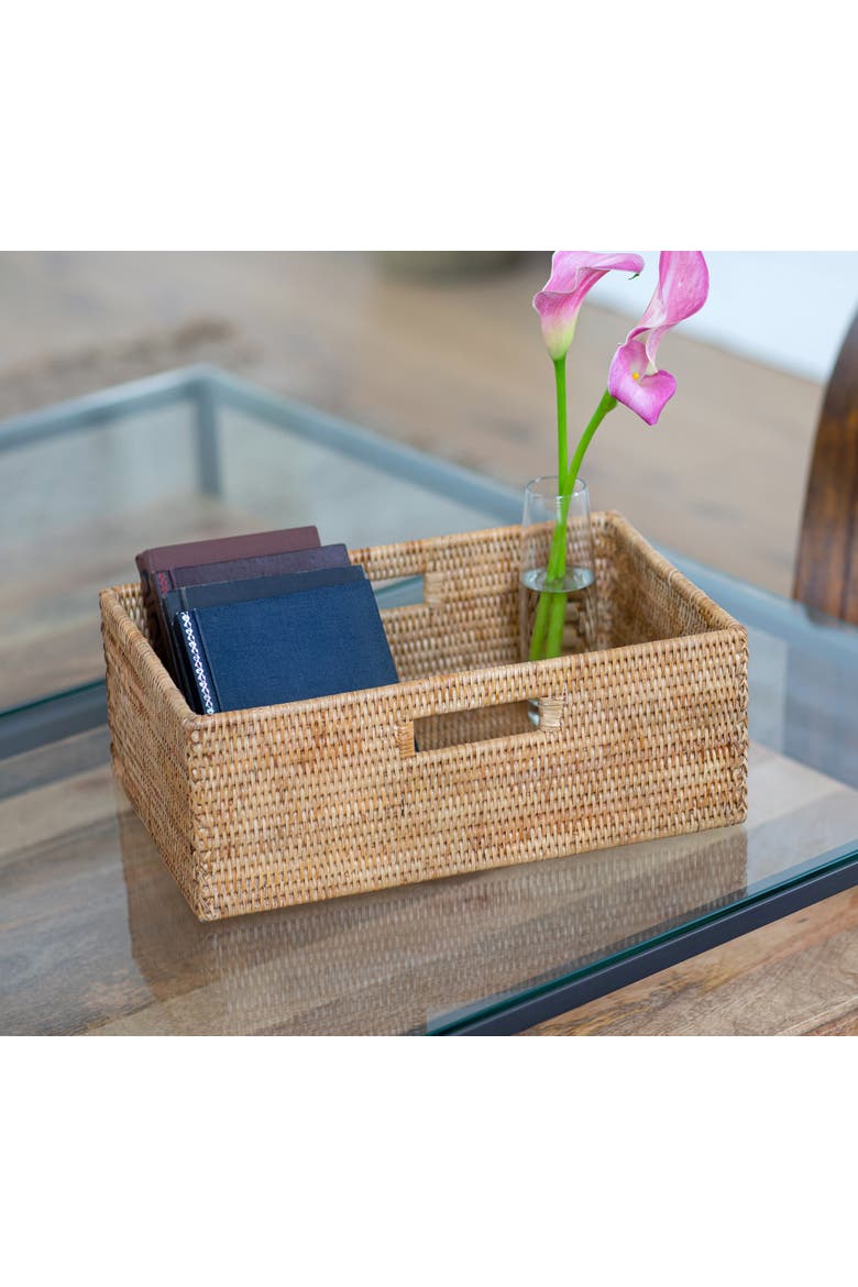 Rectangular Rattan Shelf Basket with Side Handles, Alternate, color, Honey Brown