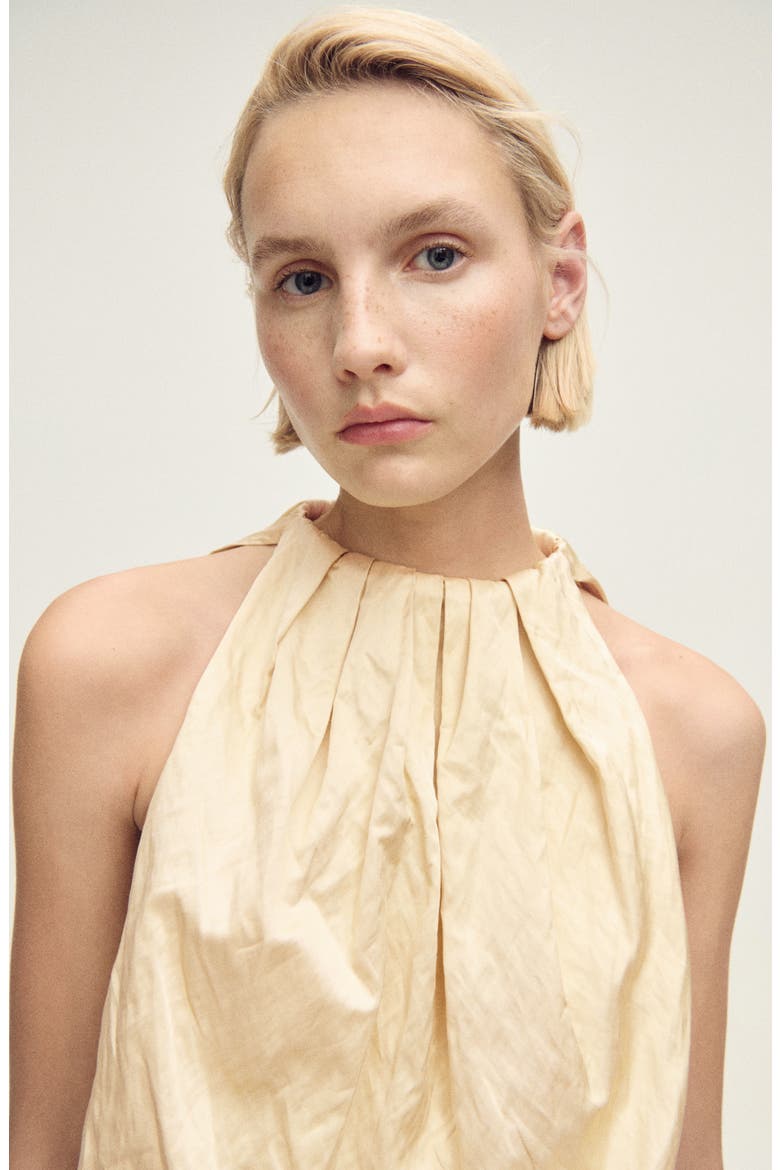 Sleeveless Ribbon Accent Metallic Bubble Hem Top, Alternate, color, ECRU