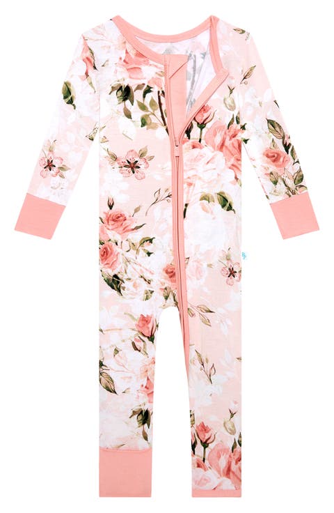 Vintage Pink Rose Fitted Convertible Footie Pajamas (Baby)