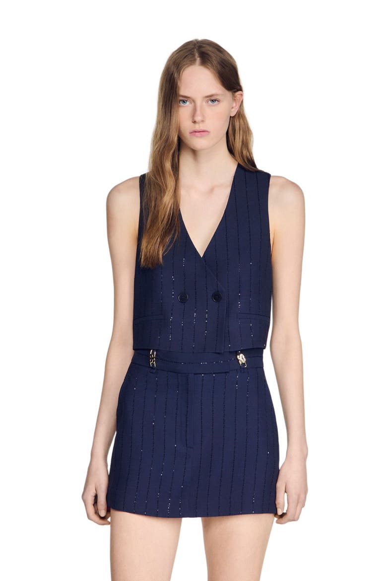 Striped sequin skort, Alternate, color, Dark navy