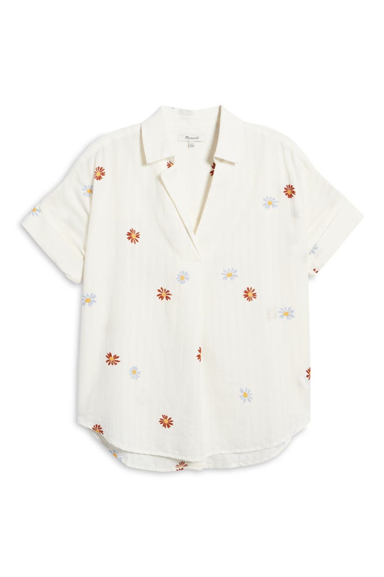 Daisy Embroidered Courier Button Back Shirt, Alternate, color, BRIGHT IVORY