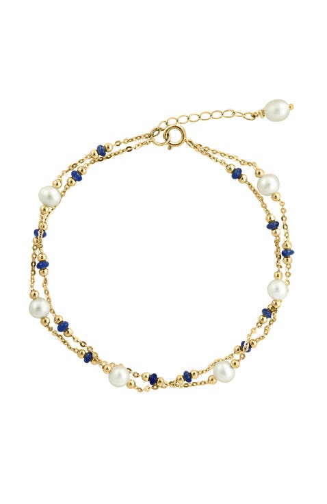 14K Yellow Gold ,Fresh Water Pearl,Sapphire Bracelet