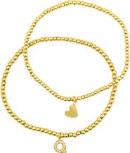 Adornia Initial & Heart 2-Pack Stretch Bracelets