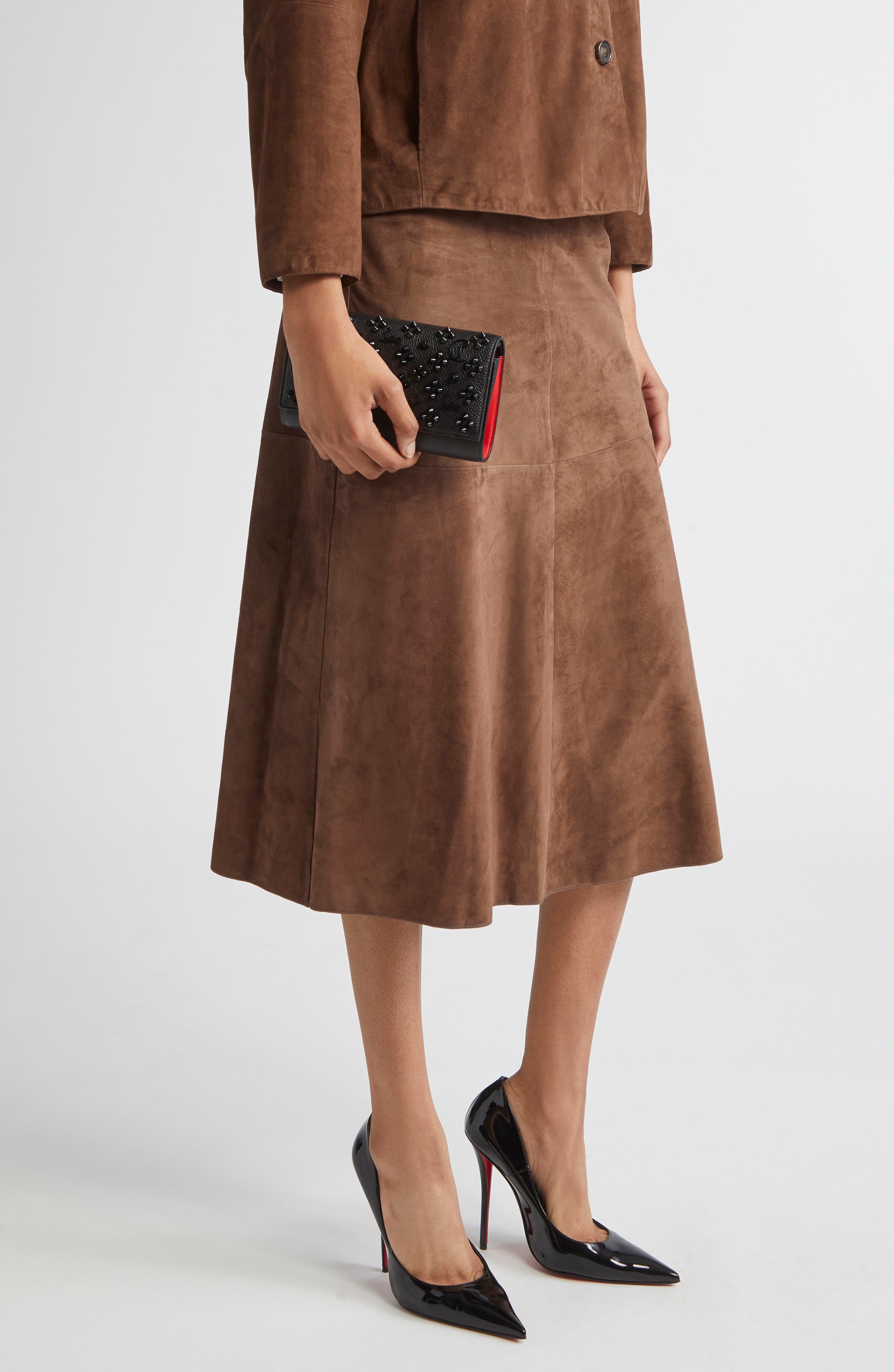 Christian Louboutin Paloma Leather Clutch, Alternate, color, Black