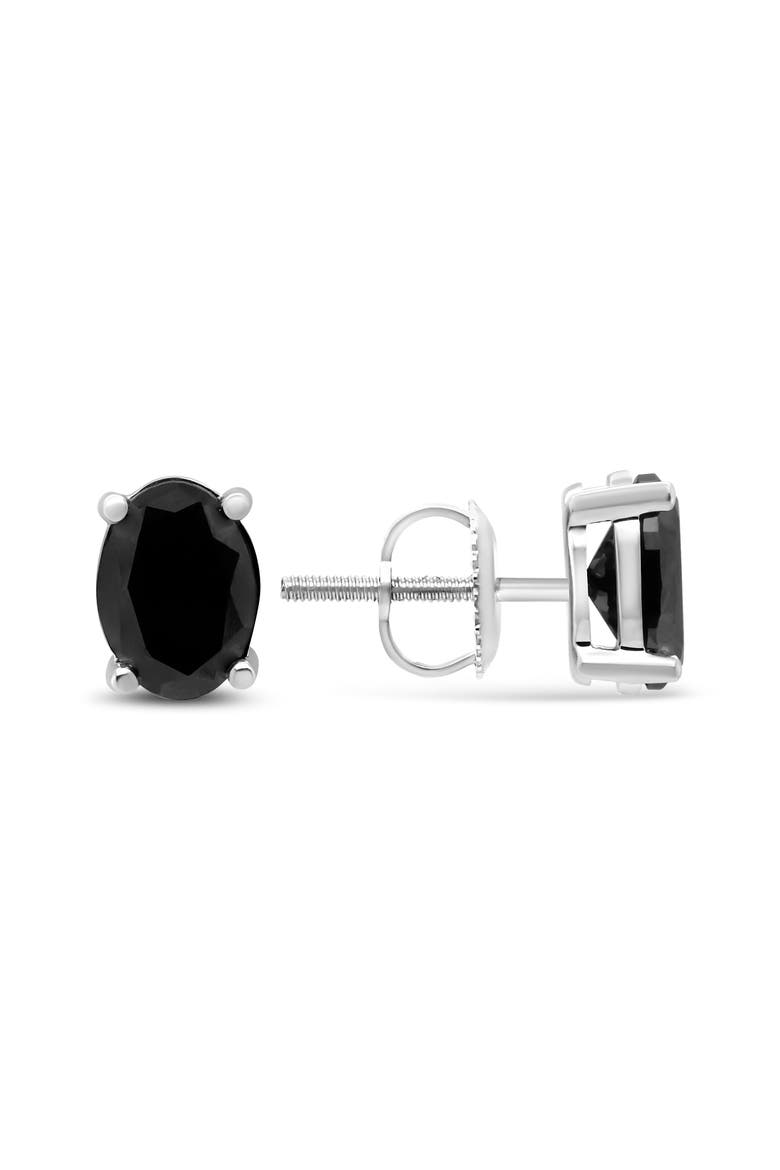 Silver 2.0 Ct Prong Black Oval Diamond Stud Earring, Alternate, color, White