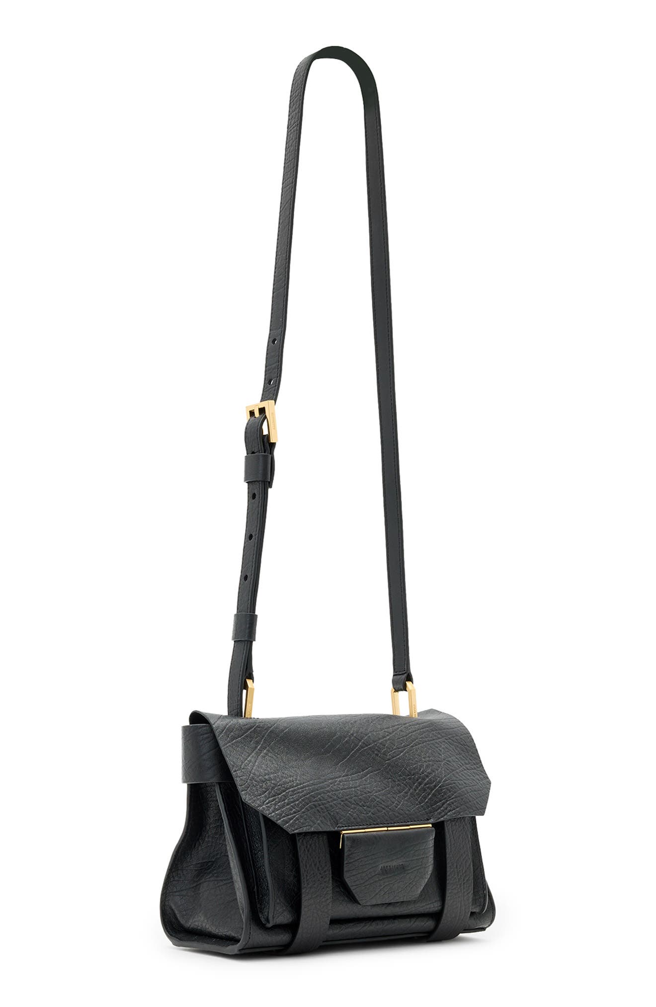 AllSaints Mini Ursa Leather Crossbody Bag, Alternate, color, Black