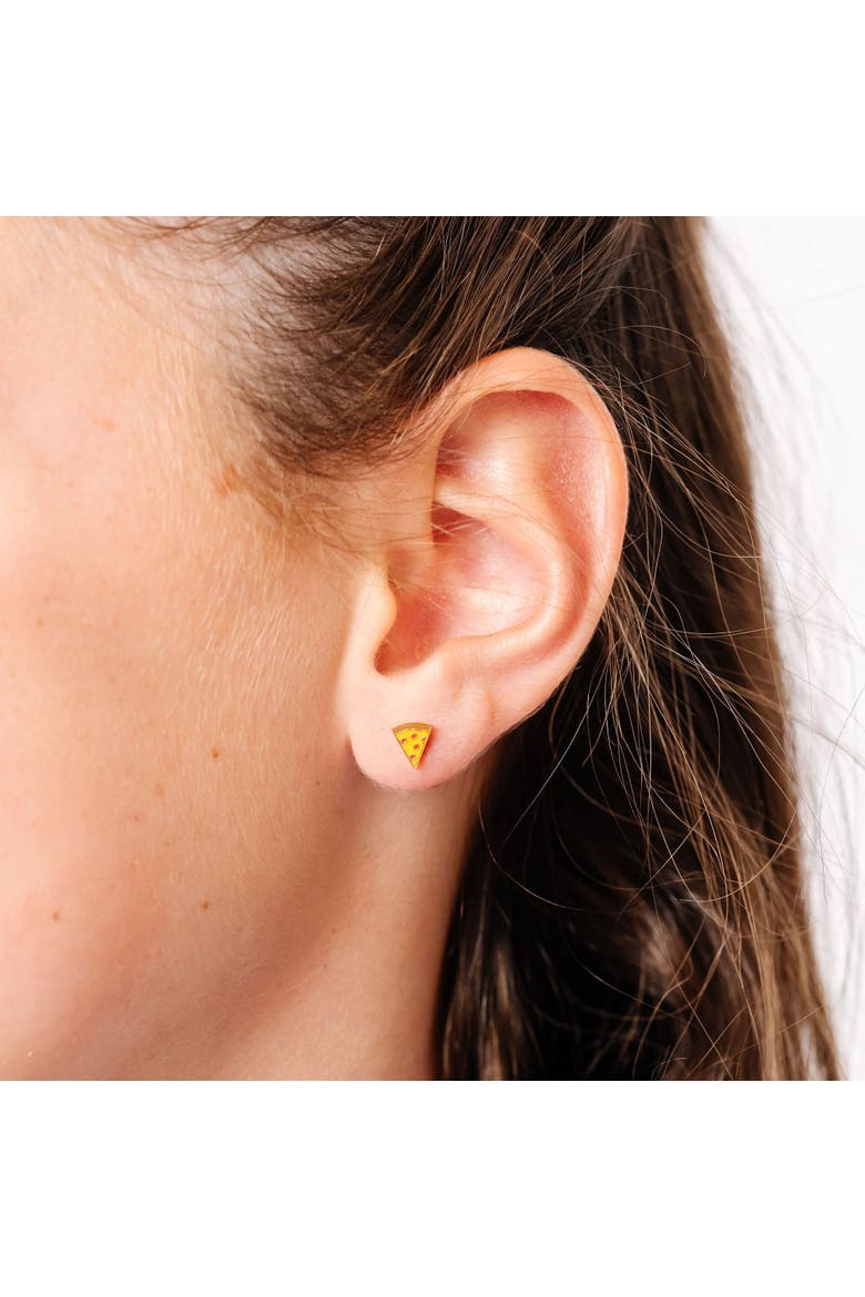 Girls' Pizza Flatback Stud Hypoallergenic Earrings, Alternate, color, Yellow