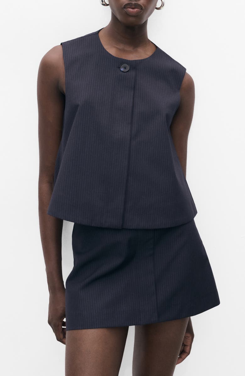 MANGO Pinstripe Crop Vest, Main, color, Navy