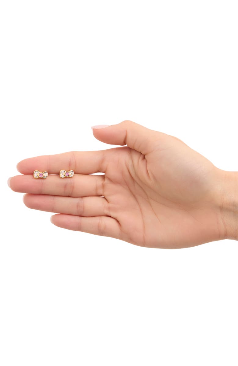 Hello Kitty White & Pink Sapphire Bow Stud Earrings, Alternate, color, Gold/Pink