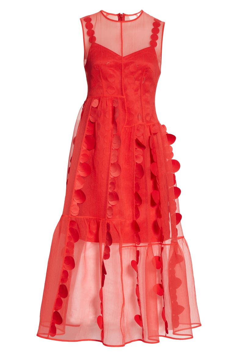 Laser Cut Circle Organza Midi Dress, Alternate, color, RED