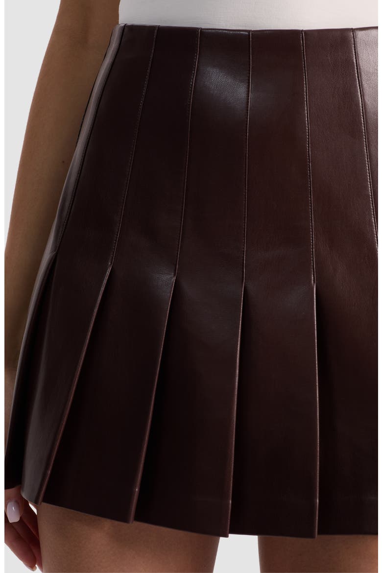 Carter Pleated Faux Leather Miniskirt, Alternate, color, DARK CHOCOLATE