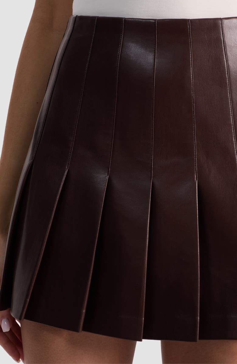 Alice + Olivia Carter Pleated Faux Leather Miniskirt, Alternate, color, Dark Chocolate