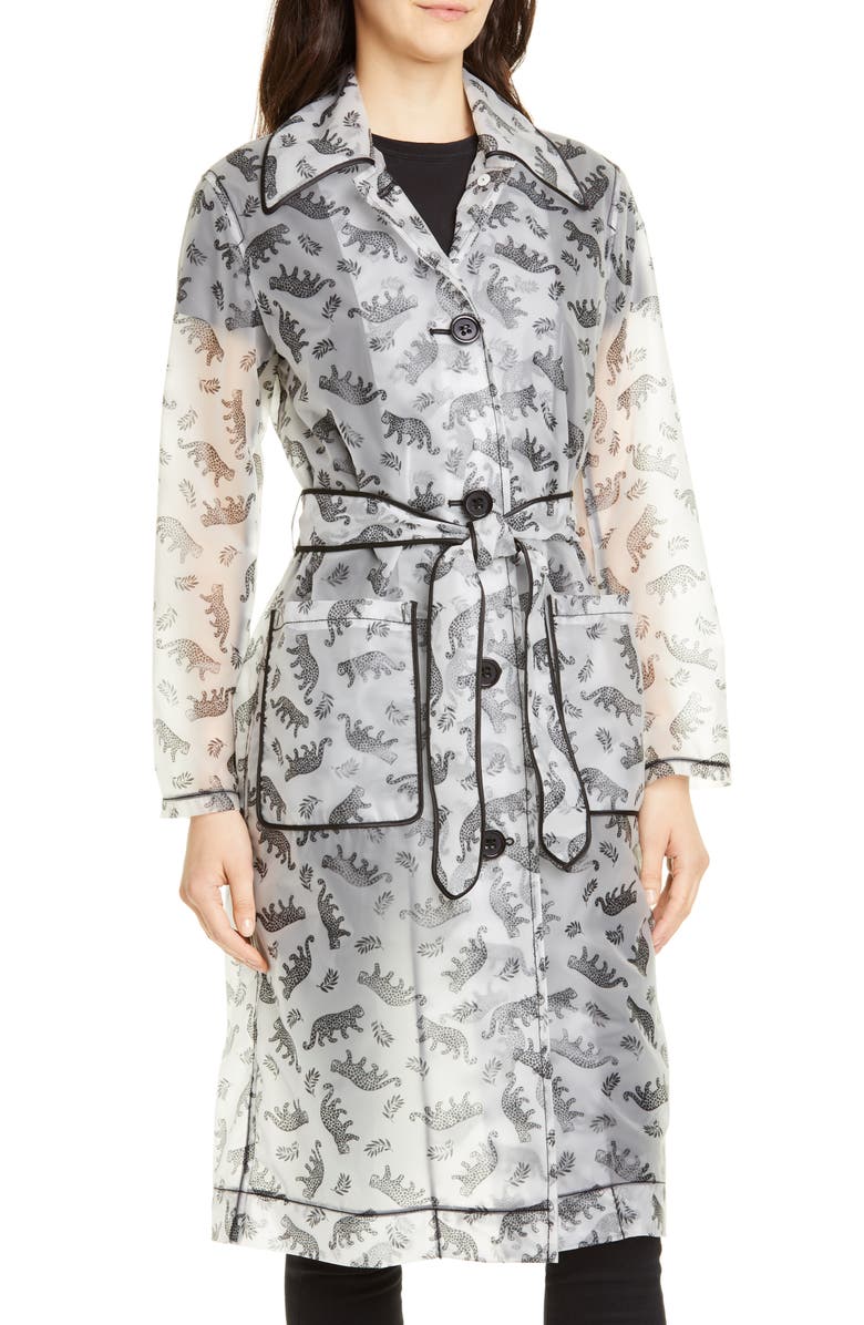 HVN Jen Cheetah Print Translucent Trench Raincoat, Alternate, color, 