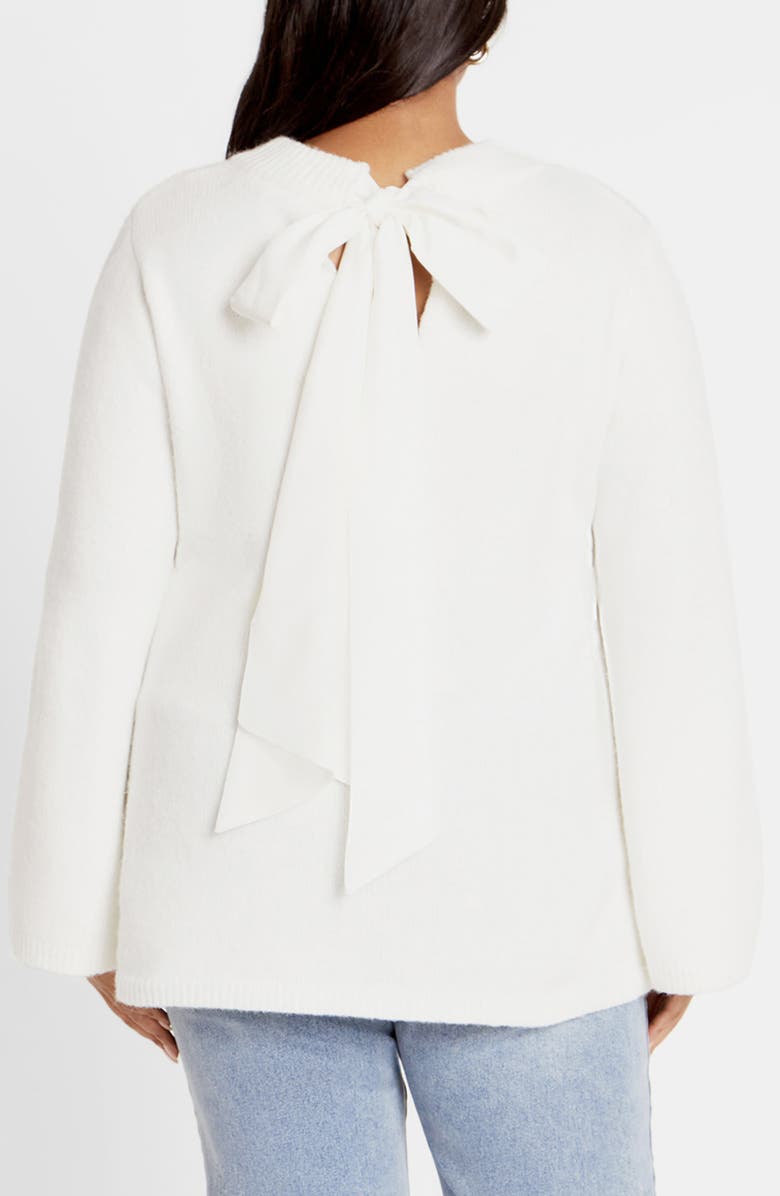 City Chic Bow Back Bell Sleeve Sweater, Alternate, color, Ivory