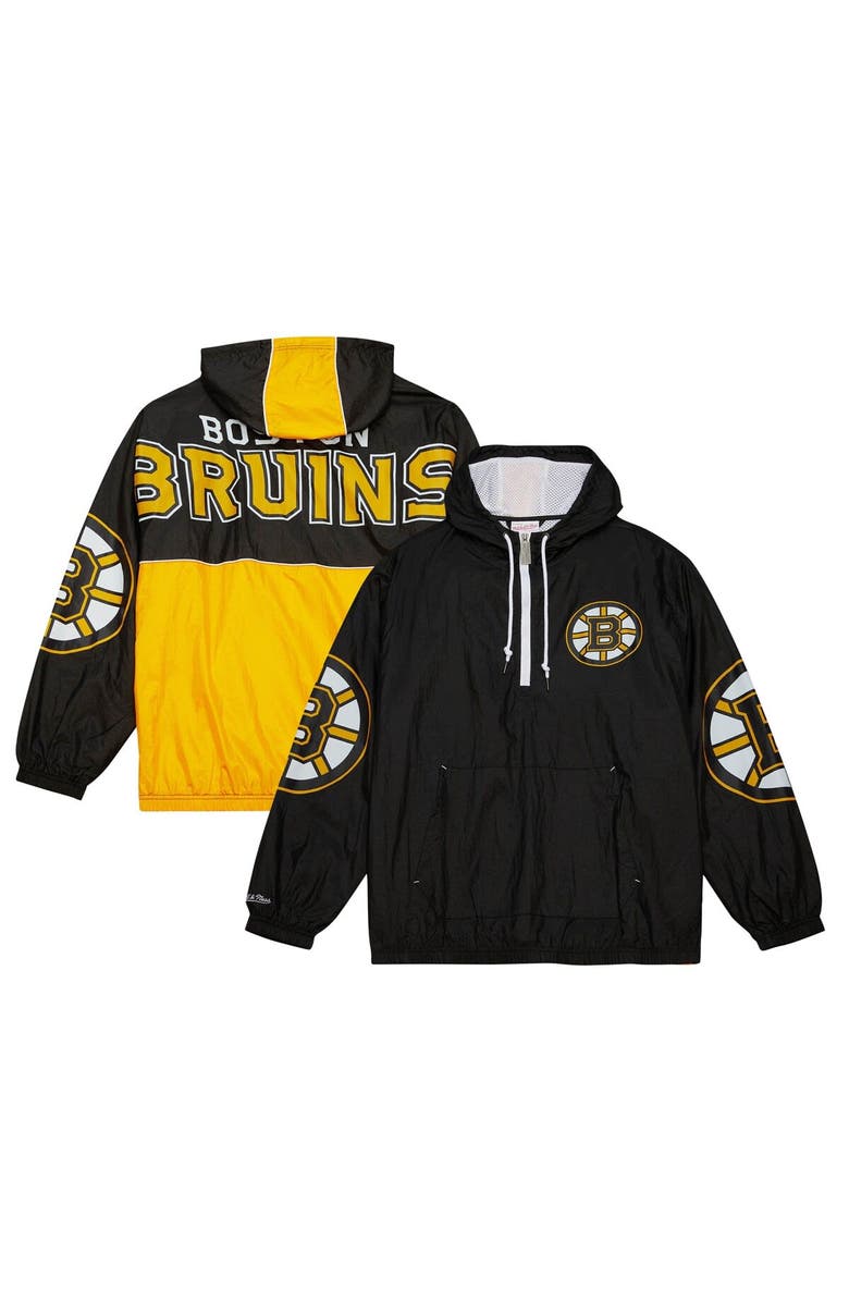 Mitchell & Ness Men's Mitchell & Ness Black Boston Bruins Team OG 2.0 Anorak Half-Zip Windbreaker Jacket, Main, color,