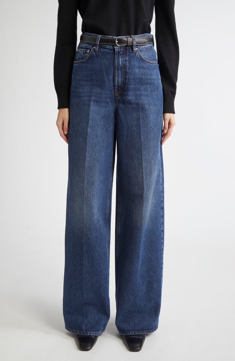 TOTEME High Waist Wide Leg Jeans, Main, color, Dark Blue