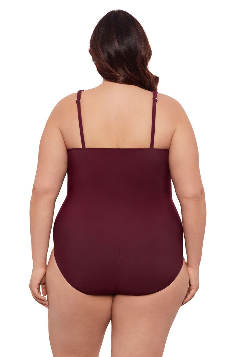 Plus Size V-Neck Surplice Trim Overlay Full Coverage One-Piece Swimsuit, Alternate, color, Currant