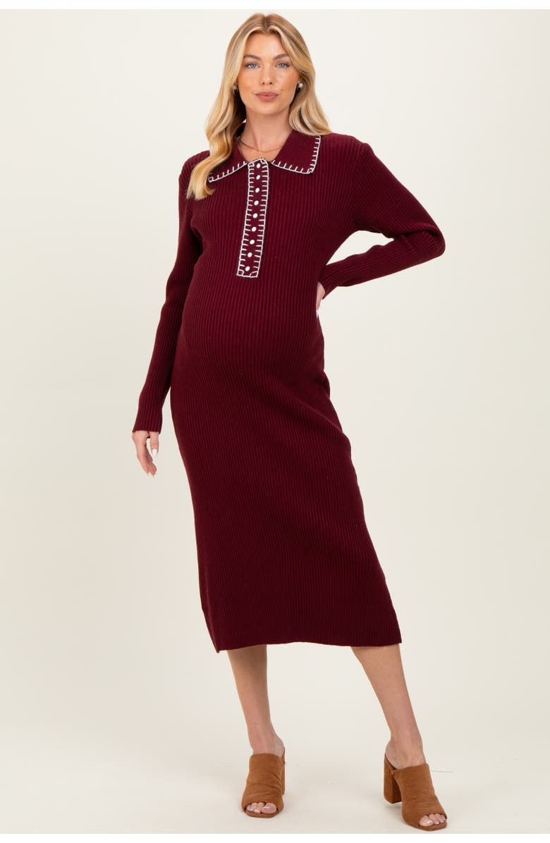 PinkBlush Contrast Stitch Midi Sweater Dress, Main, color, Burgundy
