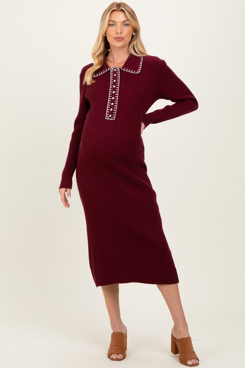 Contrast Stitch Midi Sweater Dress