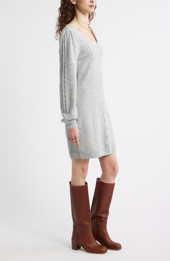 Mixed Stitch Long Sleeve Sweater Dress