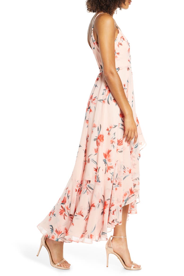 The Rosalia High/Low Wrap Dress, Alternate, color, PAINTED FLORAL TANGERINE