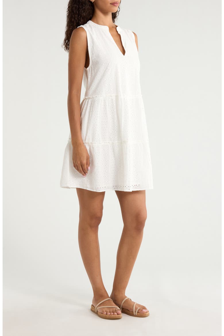 Eyelet Tiered Sleeveless Cover-Up Minidress, Alternate, color, WHITE