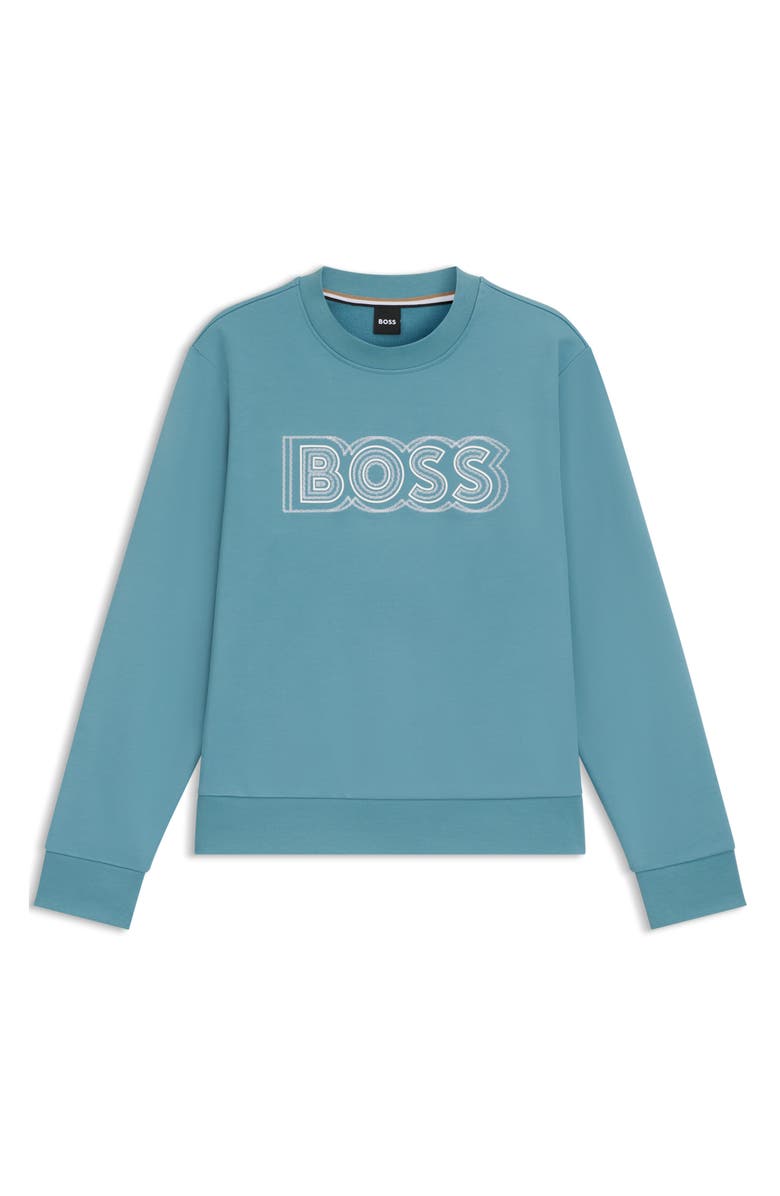 BOSS Soleri Logo Cotton Graphic Sweatshirt, Alternate, color, Light / Pastel Blue