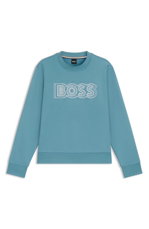 Hugo Boss Boss Soleri Logo Cotton Graphic Sweatshirt In Blue