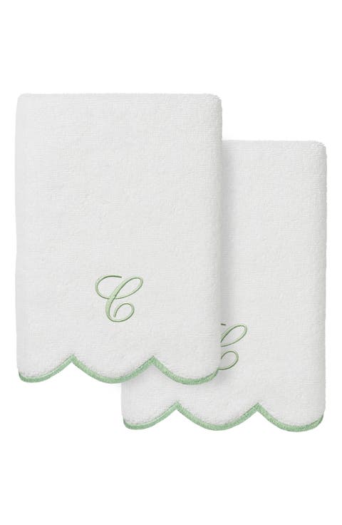 Adornia Scallop Initial Set of 2 Hand Towels
