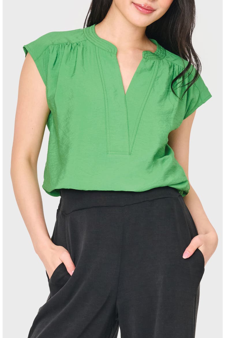 Split Neck Cap Sleeve High-Low Top, Main, color, GARDEN GREEN