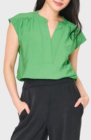 GIBSONLOOK Split Neck Cap Sleeve High-Low Top