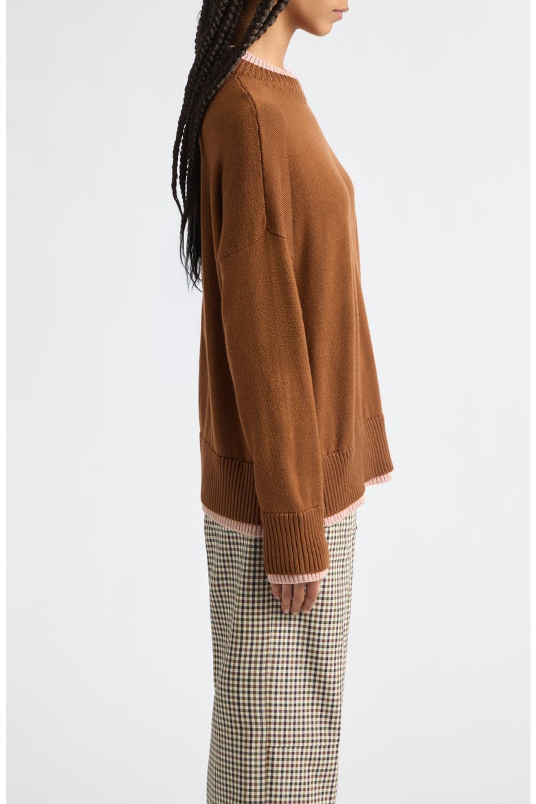 Merino Wool Crewneck Sweater, Alternate, color, BROWN PINK