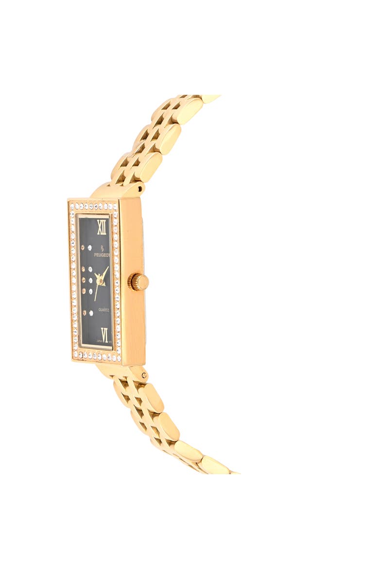 14K Gold-Plated Rectangular Stainless Steel Bracelet Watch- 35x20MM, Alternate, color, Black