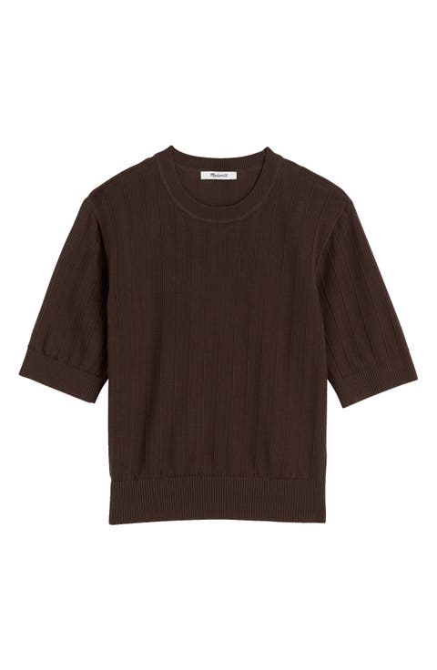 Pointelle Stitch Crewneck Sweater Tee