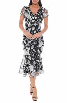 Marina Embroidered Flounce Hem Midi Dress