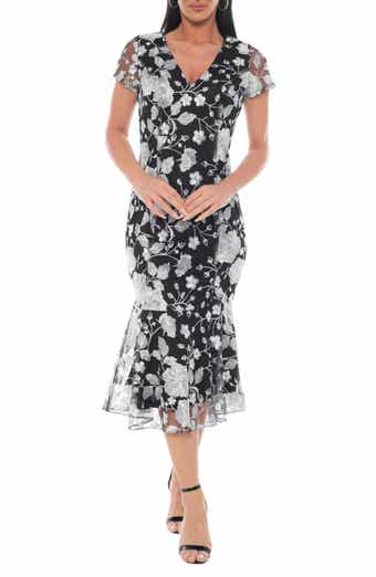 Marina Embroidered Flounce Hem Midi Dress