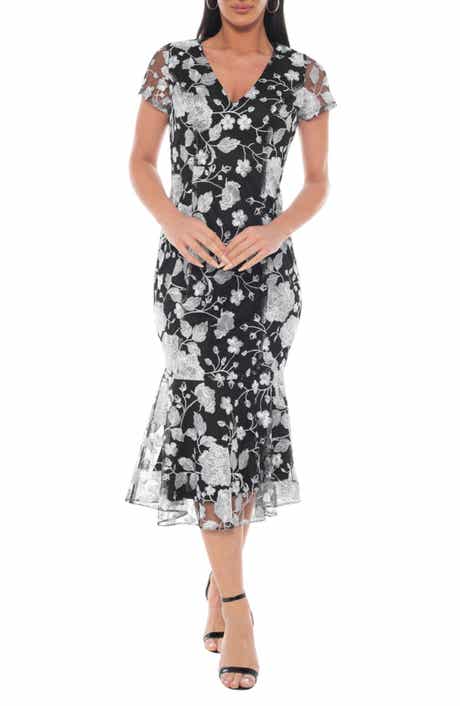 Marina Embroidered Flounce Hem Midi Dress