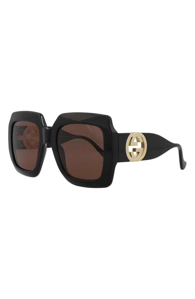 Gucci 54mm Square Sunglasses, Alternate, color, Black Black Brown