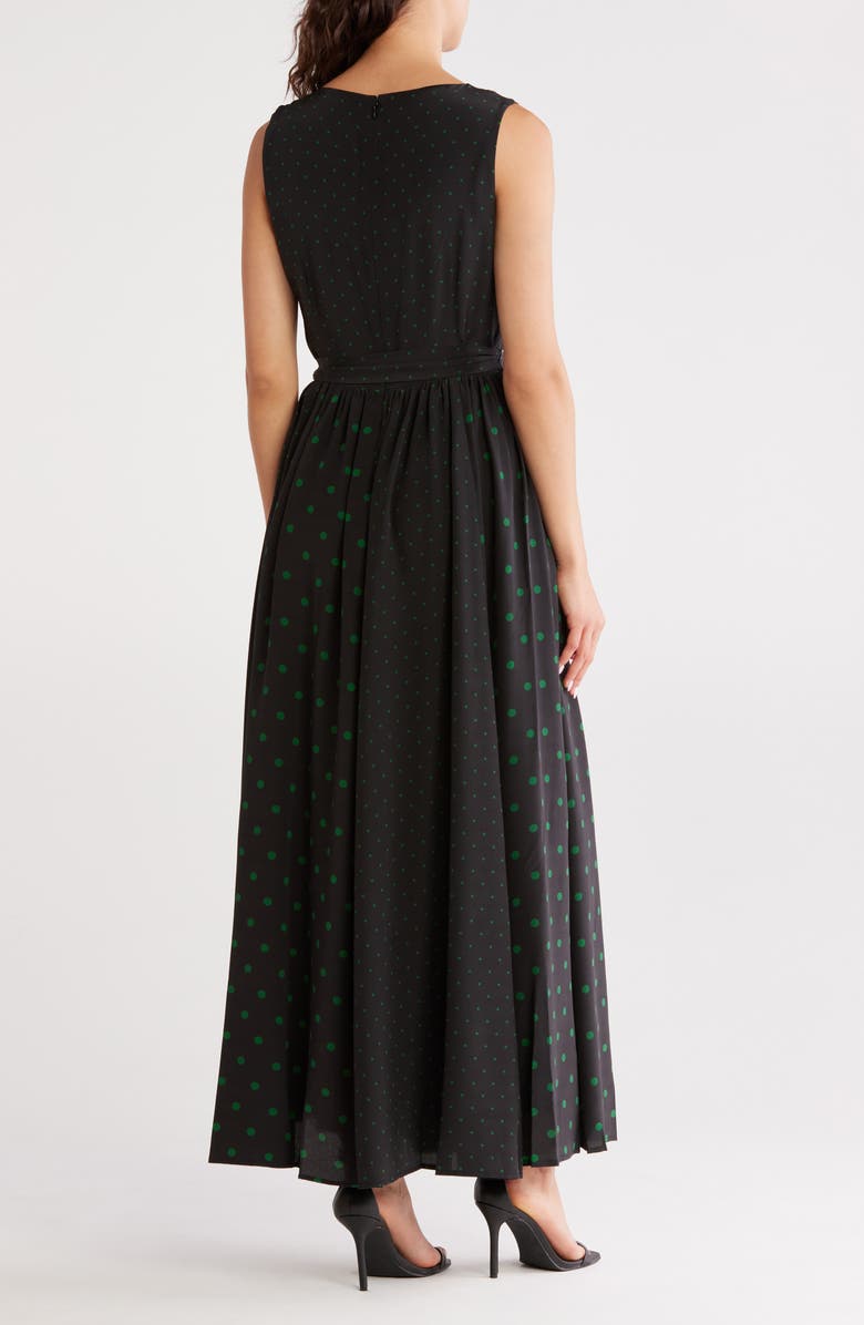 Elie Tahari Polka Dot Sleeveless Silk Maxi Dress, Alternate, color, Noir/ Green