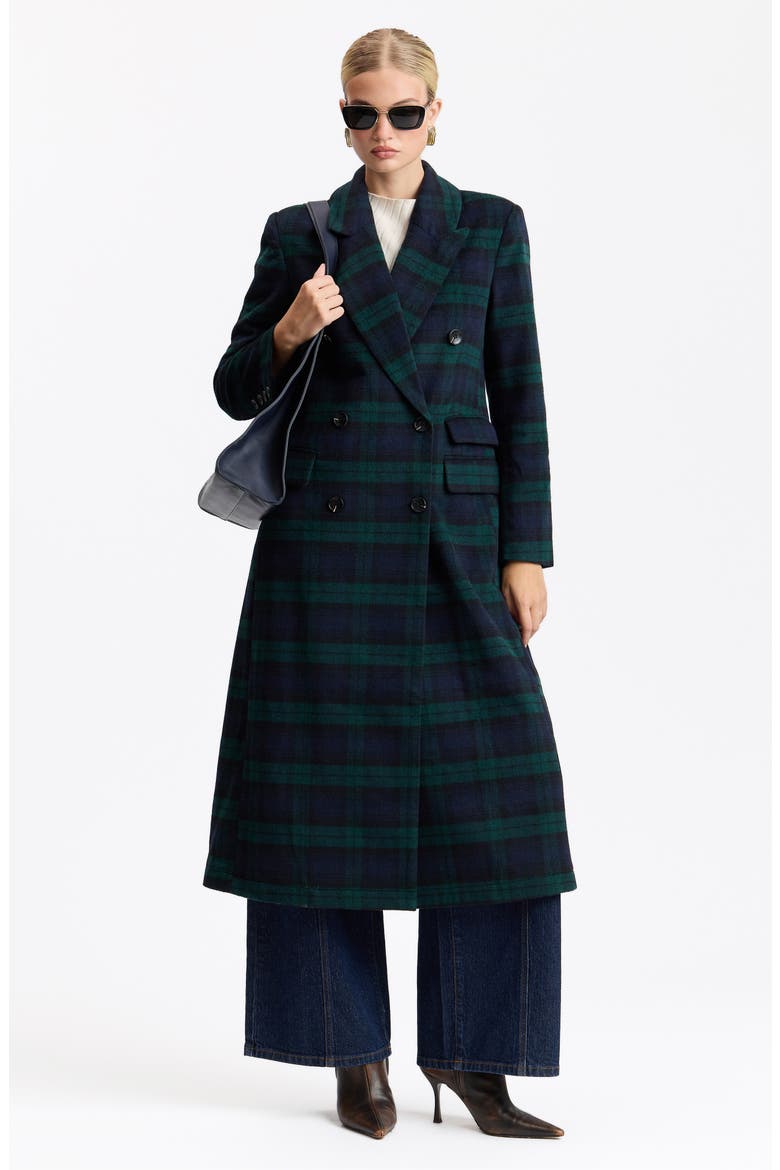 Plaid Relaxed Double Breasted Maxi Coat, Alternate, color, BLACKWATCH PLAID