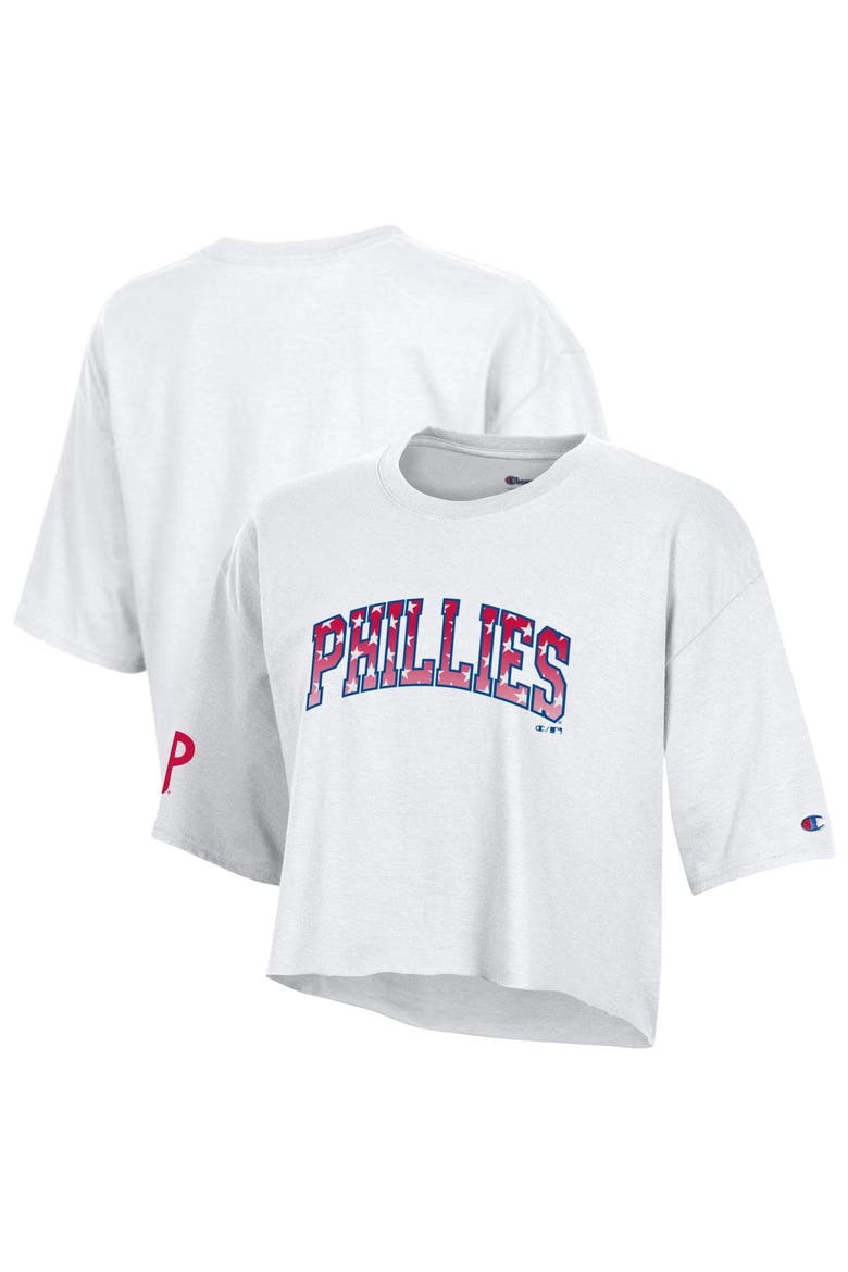 Women's Champion  White Philadelphia Phillies Boyfriend Cropped Americana T-Shirt, Main, color, White