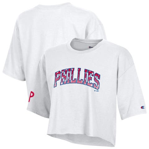 Women's Champion  White Philadelphia Phillies Boyfriend Cropped Americana T-Shirt